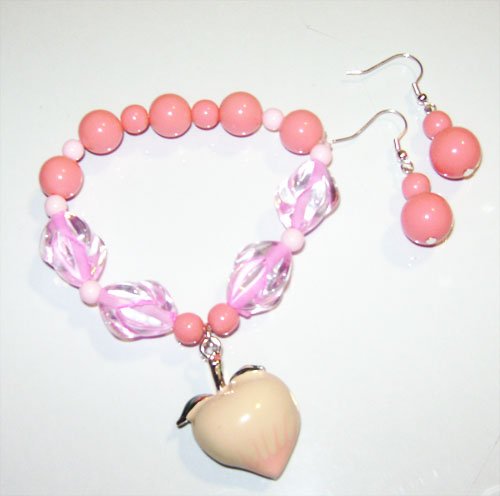 Peach Charm Bracelet & Earrings