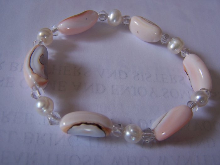 FRESHWATER PEARL BRACELET - Pink/White Stretch