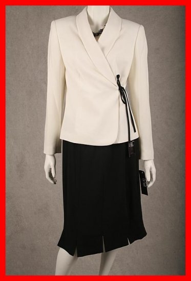 LE SUIT 2 pc White/Black Wrap style Skirt Suit Sz 10