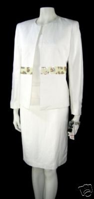 KASPER White Linen 3pc Skirt Suit Sz 6
