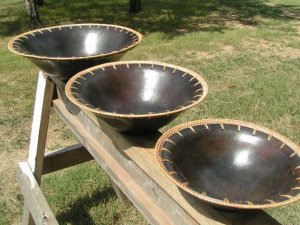 3 Indonesian HANDMADE LOMBAK Pottery WICKER Bowls ecrater
