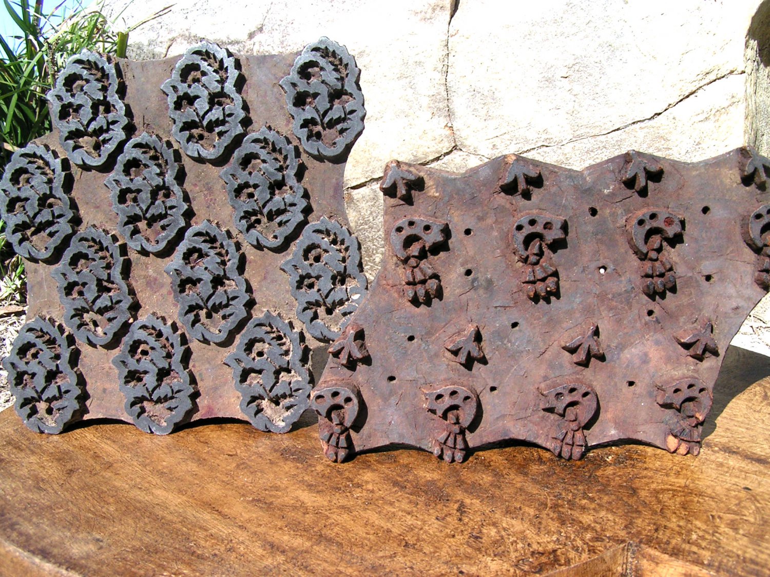 Pair of Old Hand Carved Fabric Stamping Ink Blocks Nepal 2 16 ec