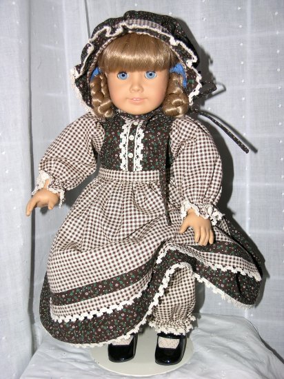 18" AMERICAN GIRL DOLL CLOTHES - DRESS, APRON, BONNET & PANTALOONS www.exclusivelylinda.ecrater.com