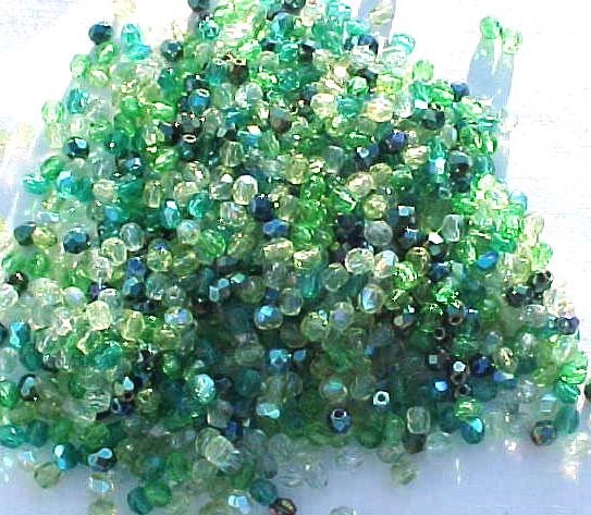 Vintage Green Mix Fire Polish Czech Glass Beads 4mm
