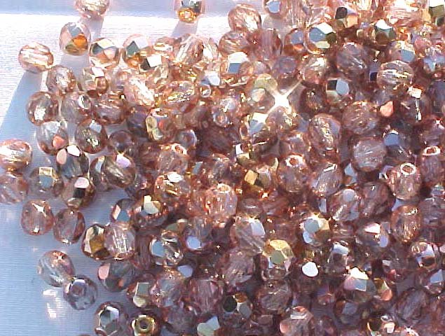 Vintage Copper Rose Fire Polish Czech Glass Beads 4mm