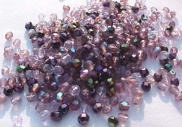 Vintage Purples Mix Fire Polish Czech Glass Beads 3mm