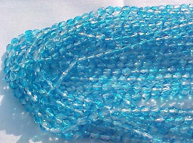 Vintage 2 Tone Aqua Fire Polish Czech Glass Beads 4mm