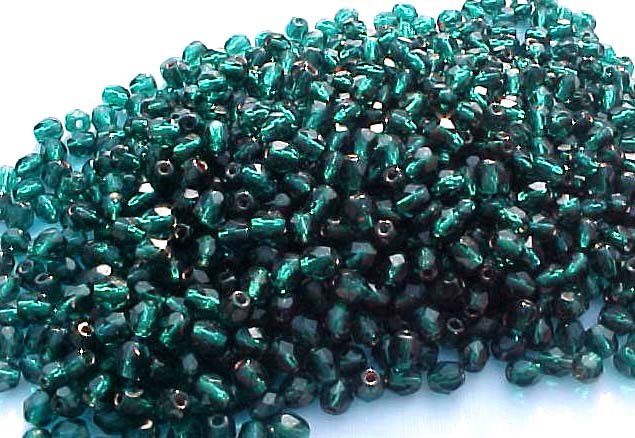 Vintage Green Copper Lined Fire Polish Czech Glass Beads 4mm