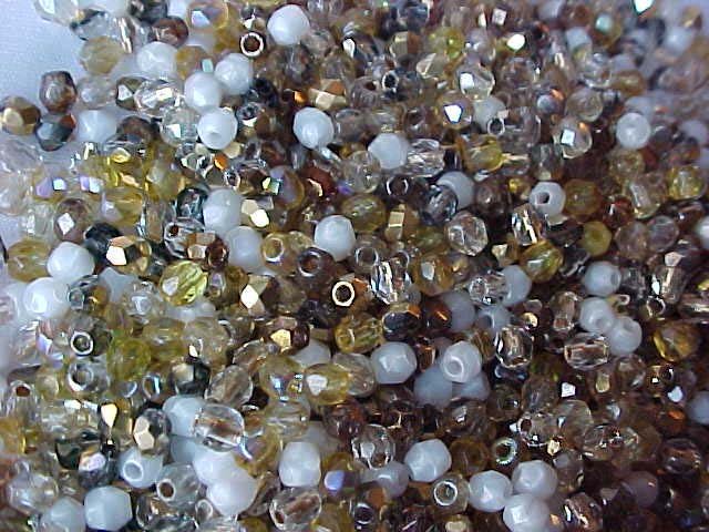 Vintage Brown Gold Mix Fire Polish Czech Glass Beads 3mm