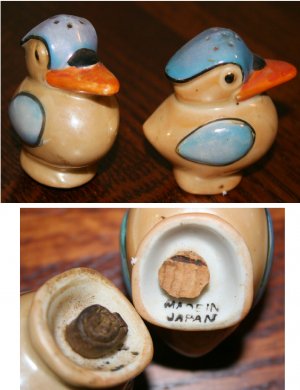 Irridized Bird Salt and Pepper Shakers, Marked Japan on bottom, Vintage Lusterware