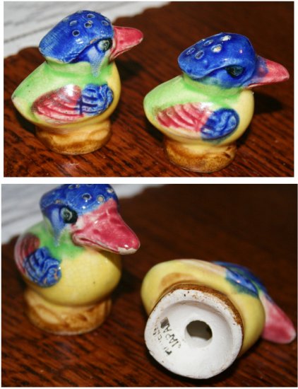 Colorful Bird Salt and Pepper Shakers, Made in Japan on bottom, very old!