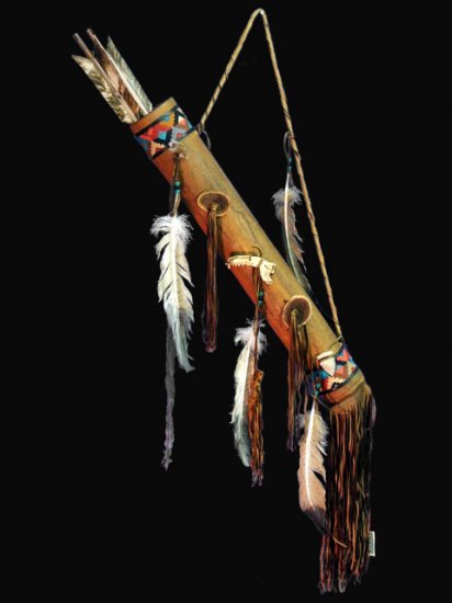 Native American Indian Beaded Deerskin Quiver and Arrows