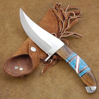 Native American Handmade Turquoise Stainless Camp Knife by Navajo Indian artist Yazzie