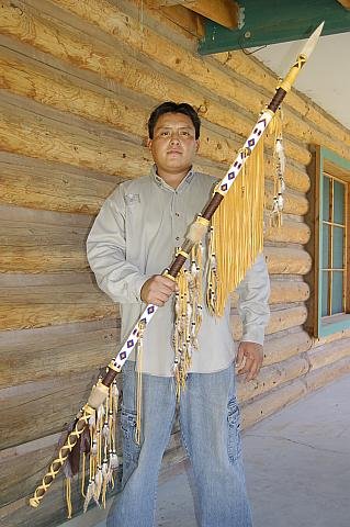 Native American Indian Ceremonial Beaded Leather Spear Lance