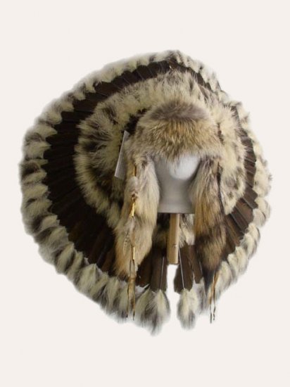 Native American Indian Traditional Warbonnet Headdress with Coyote Fur