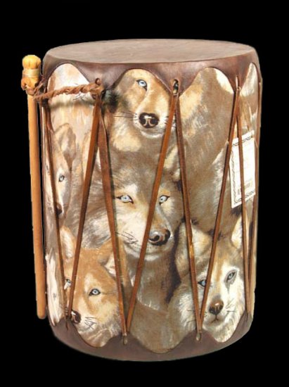Native American Navajo Indian Wood Wolf Drum