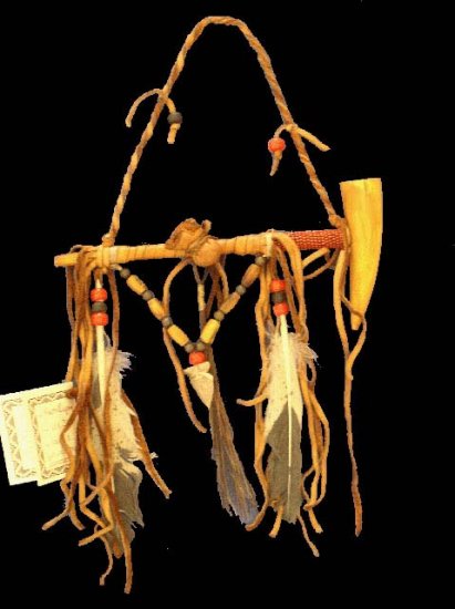 Native American Indian Beaded Bone Peace Pipe