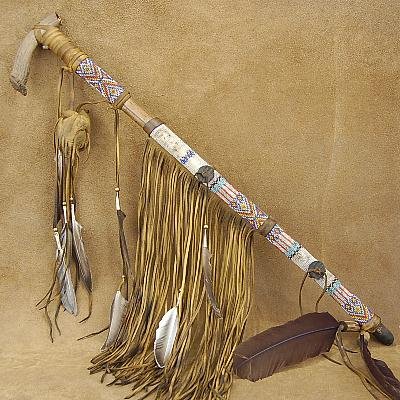 Native American Indian Beaded Antler Peace Pipe