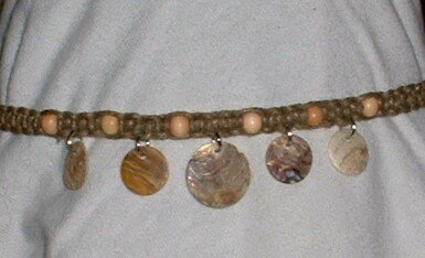 HEMP NECKLACE SHELL DISKS AND WOOD BEADS # 2
