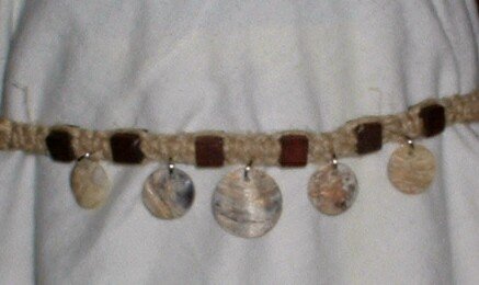 HEMP NECKLACE SHELL DISKS AND WOOD BEADS # 1