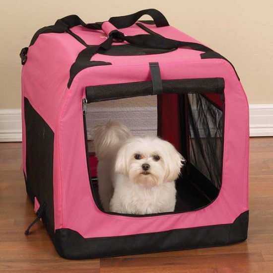 Small Guardian Gear Soft-Sided Collapsible Dog Crate Kennel PINK