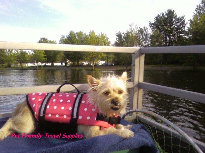 Paws Aboard Pink or Blue Polka Dot Designer Dog Safety Life Jacket Vest Preserver Small