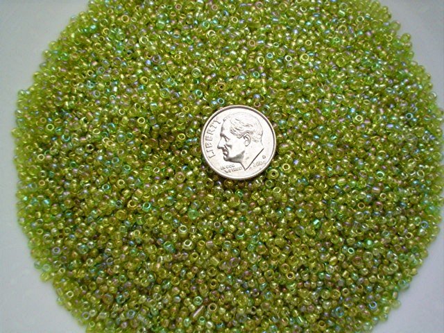 Size 11 Celestial rainbow beads lime 15 grams