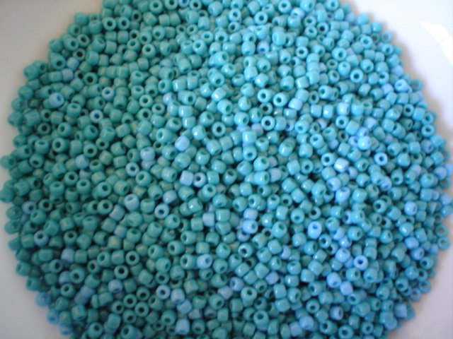 Size 8 seed beads Opaque light blue 15 grams