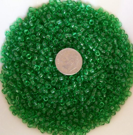 Size 6 transparent seed beads 25 grams Grass Green