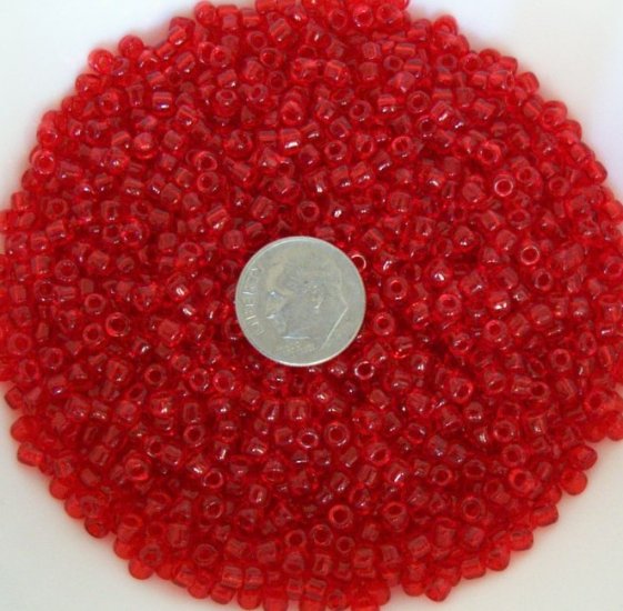 Size 6 transparent seed beads 25 grams Red