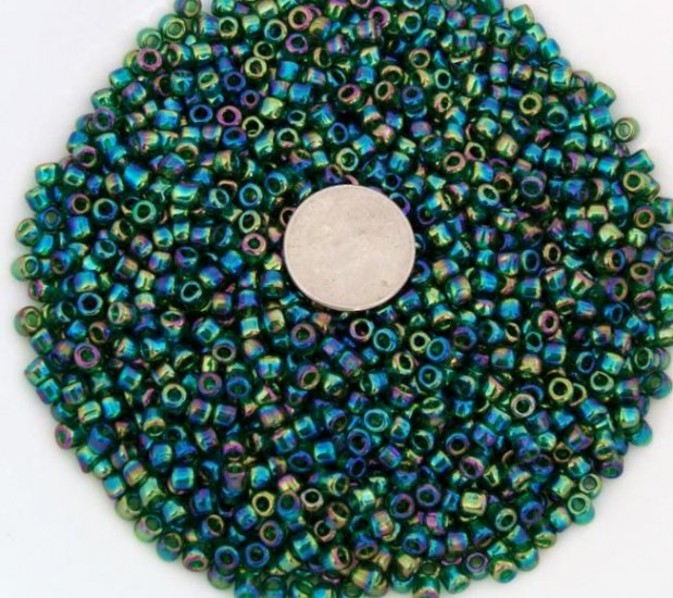 Size 6 seed beads Transparent Luster 25 Grams Green