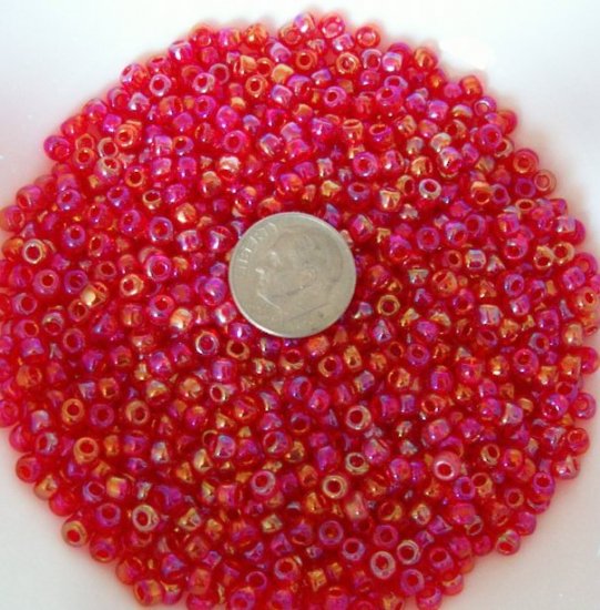 Size 6 seed beads Transparent Luster 25 Grams Red