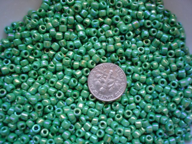 Size 6 seed beads Opaque Rainbow luster 25 grams Green