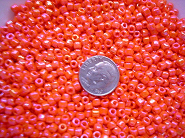 Size 6 seed beads Opaque Rainbow luster 25 grams Peach