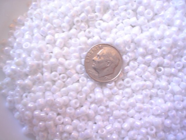 Size 6 seed beads Opaque Rainbow luster 25 grams White