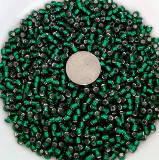 Size 6 seed beads Silver lined 25 grams Green