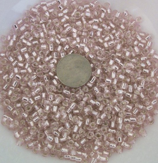 Size 6 seed beads Silver lined 25 grams Pale Pink