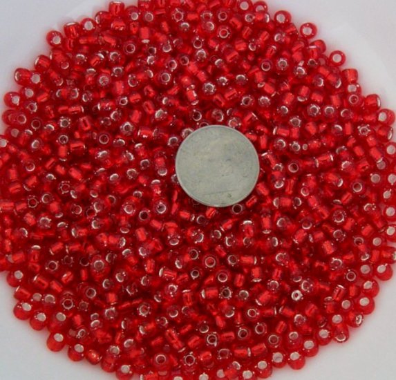 Size 6 seed beads Silver lined 25 grams Red