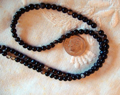 Black agate gemstone stone beads round 4mm 15 inch strand