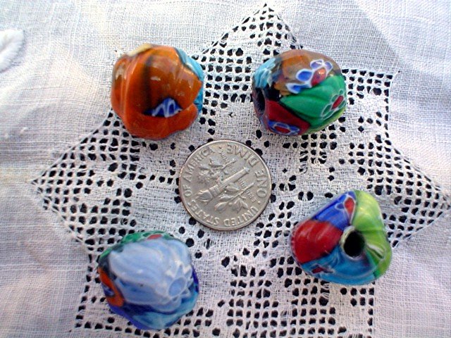 Handmade Venetian style glass flower beads Triangular 4 bead package LIMITED SUPPLY