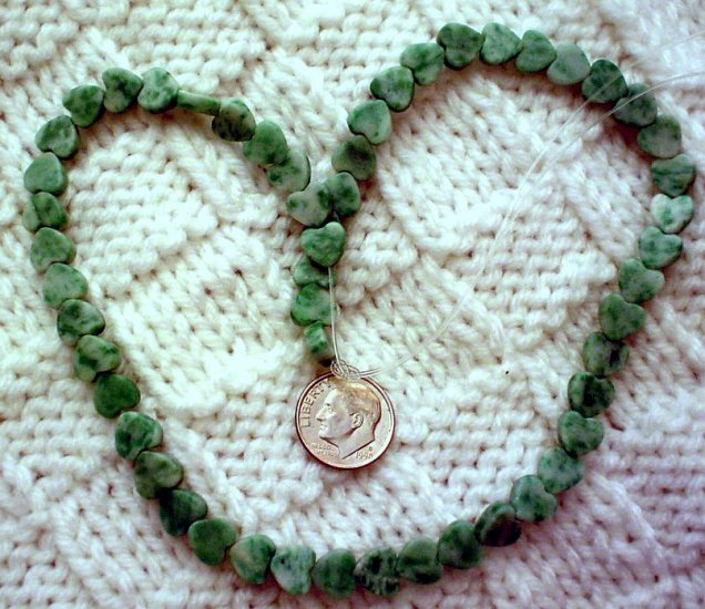 Gemstone stone beads Ching Hai flat jade hearts 8mm 15 inch strand