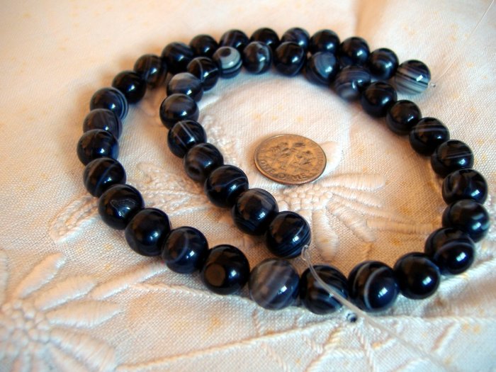 Gemstone stone beads Black striped agate 10mm 15 inch strand