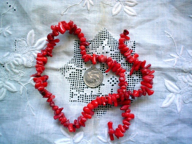 Red coral cuppolini beads free form 16 inch strand