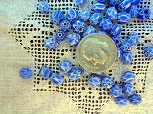 Handmade chevron beads glass 6 mm 25 grams blue