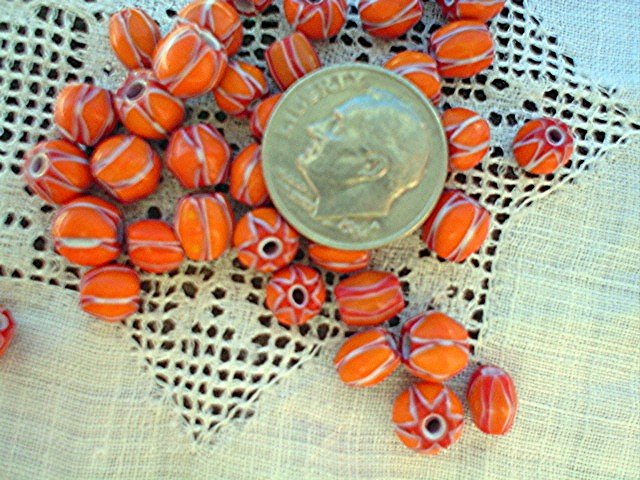 Handmade chevron beads glass 6 mm 25 grams pumpkin orange