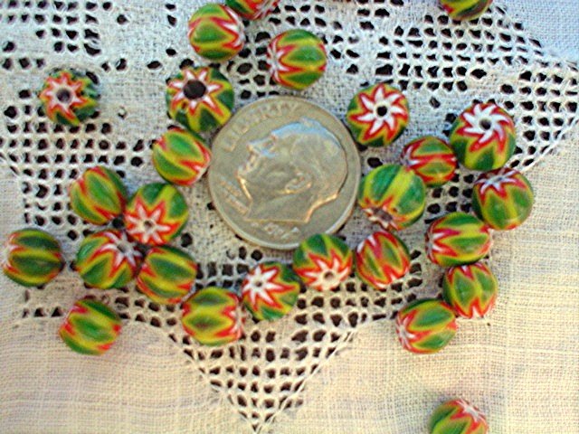 Handmade chevron beads glass 6 mm 25 grams green
