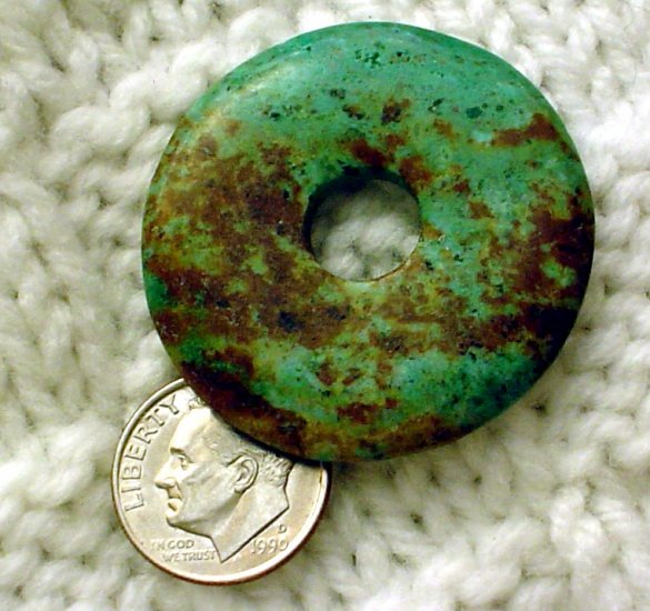 Turquoise donut pendant undrilled aproximately 37 mm a013