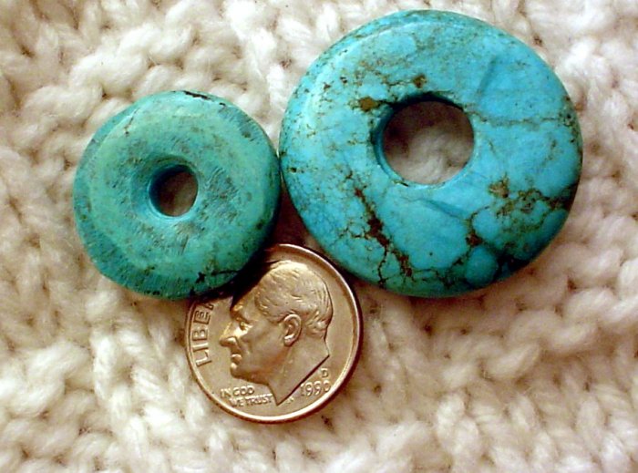 Turquoise donut pendants undrilled 21mm and 29mm 2 per pack a014