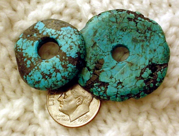 Turquoise donut pendants undrilled 24mm and 31 mm a015
