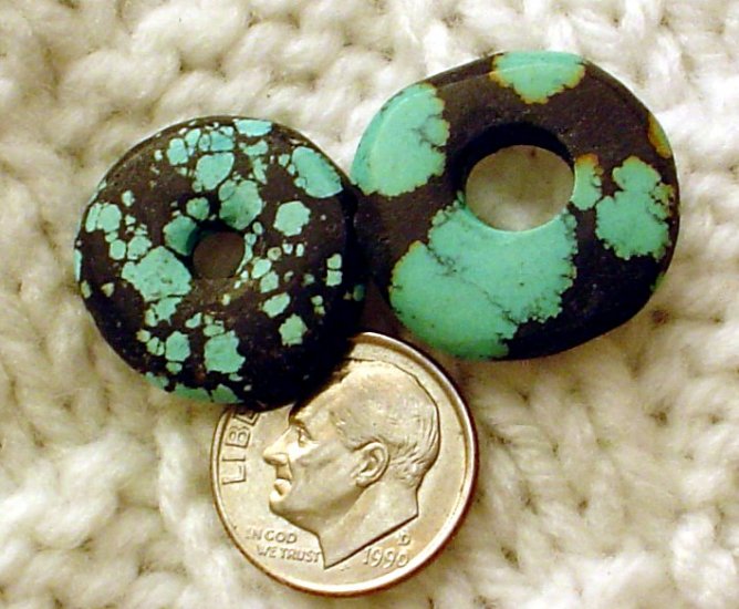 Turquoise donut pendants undrilled 20mm and 21 mm a016